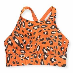 FABLETICS Women’s Orange Black Leopard Print Racerback Sports Bra Size Small
